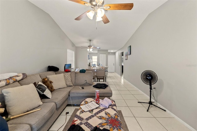 7124 Barclay Ave Unit A, Spring Hill, FL 34609 - living area with vaulted ceiling, light tile patterned floors, and ceiling fan