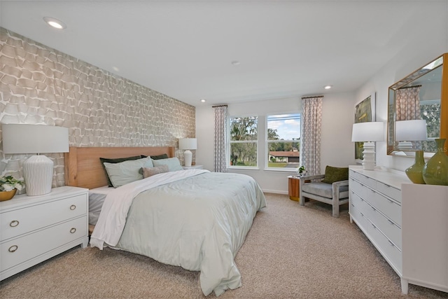 3420 Timber Crossing Ave, Brandon, FL 33511 - bedroom featuring carpet flooring, recessed lighting, an accent wall, and brick wall