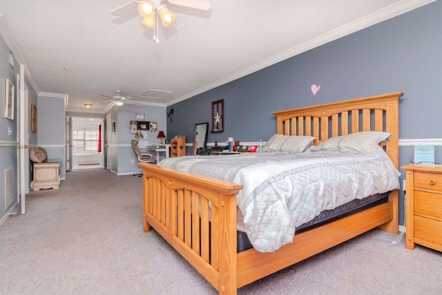 2648 Sabal Springs Dr Unit 2, Clearwater, FL 33761 - bedroom featuring light carpet, ornamental molding, baseboards, and a ceiling fan