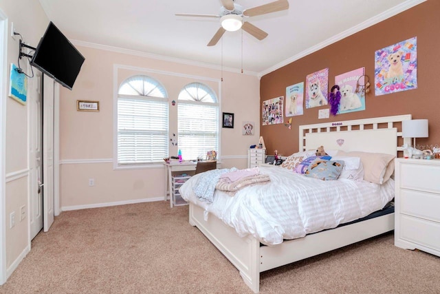 2648 Sabal Springs Dr Unit 2, Clearwater, FL 33761 - bedroom featuring light colored carpet, ornamental molding, baseboards, and ceiling fan