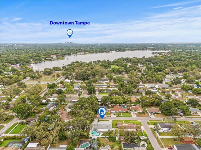 2554 Lake Ellen Cir, Tampa, FL 33618 - aerial view of property and surrounding area featuring a large body of water and nearby suburban area