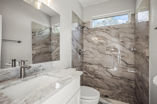 5160 Loquat Ct, Palm Harbor, FL 34685 - full bathroom featuring vanity, toilet, and a marble finish shower