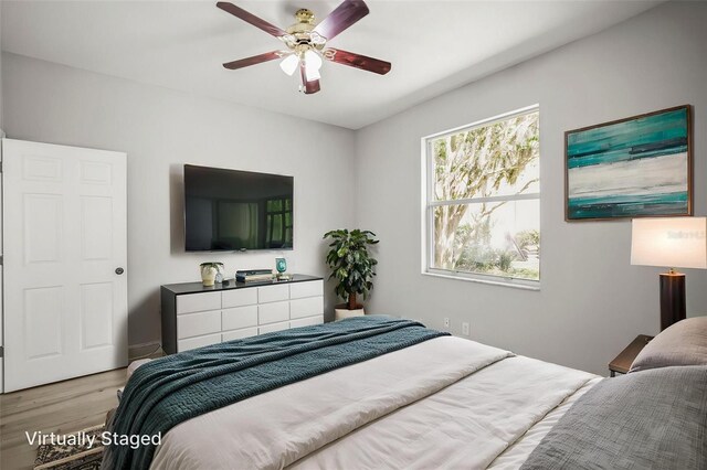 5160 Loquat Ct, Palm Harbor, FL 34685 - bedroom featuring light wood-style floors and a ceiling fan