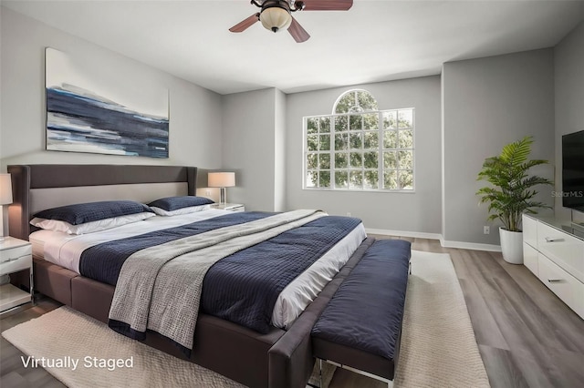 5160 Loquat Ct, Palm Harbor, FL 34685 - bedroom with wood finished floors, baseboards, and ceiling fan