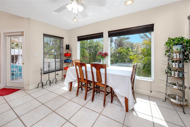 405 8th Ave N, Tierra Verde, FL 33715 - dining space with light tile patterned flooring, ceiling fan, recessed lighting, and baseboards