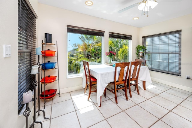 405 8th Ave N, Tierra Verde, FL 33715 - dining room with baseboards, light tile patterned floors, ceiling fan, and recessed lighting