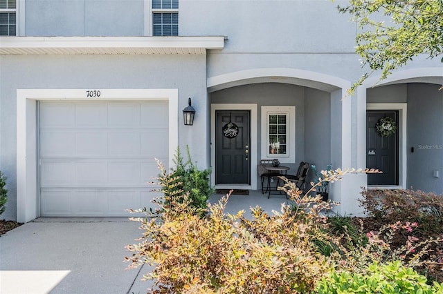 7030 Summer Holly Pl, Riverview, FL 33578 - property entrance featuring stucco siding, covered porch, and driveway