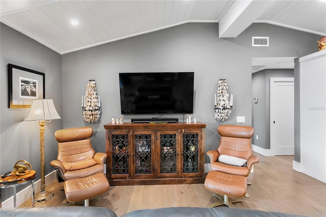 4649 Neptune Dr SE, Saint Petersburg, FL 33705 - sitting room featuring wood finished floors, vaulted ceiling, baseboards, wood ceiling, and recessed lighting