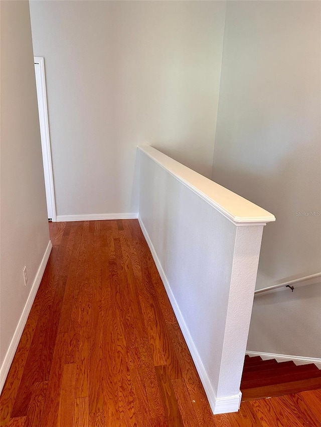 608 Black Lion Dr NE, Saint Petersburg, FL 33716 - hall with an upstairs landing, wood finished floors, and baseboards
