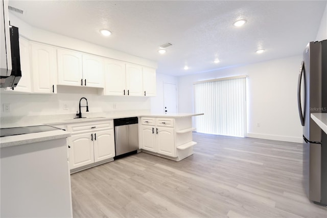 4260 Saint Lawrence Dr, New Port Richey, FL 34655 - kitchen with stainless steel appliances, a sink, light wood finished floors, white cabinetry, and recessed lighting