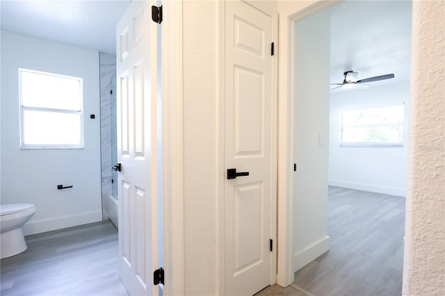 4260 Saint Lawrence Dr, New Port Richey, FL 34655 - bathroom featuring toilet, wood finished floors, baseboards, and a ceiling fan