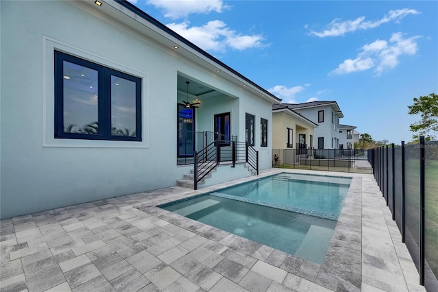 6534 Simone Shores Cir, Apollo Beach, FL 33572 - view of pool with a patio area, a pool with connected hot tub, ceiling fan, and french doors