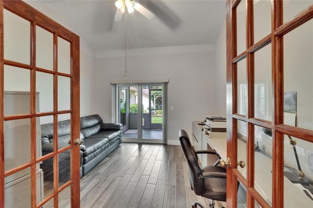 905 Balsamina Dr, Brandon, FL 33510 - home office with french doors, wood finished floors, ceiling fan, and baseboards