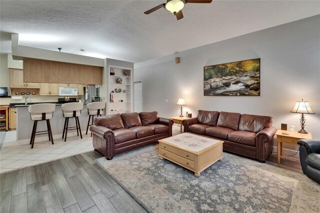 905 Balsamina Dr, Brandon, FL 33510 - living area featuring ceiling fan, light wood-type flooring, and a textured ceiling
