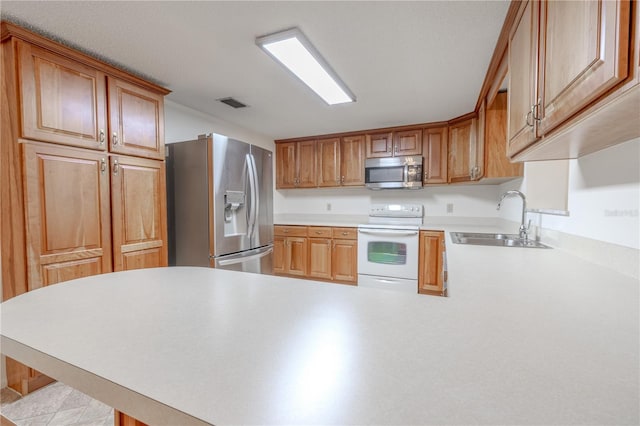 12220 Twin Branch Acres Rd, Tampa, FL 33626 - kitchen with appliances with stainless steel finishes, a sink, a peninsula, and light countertops