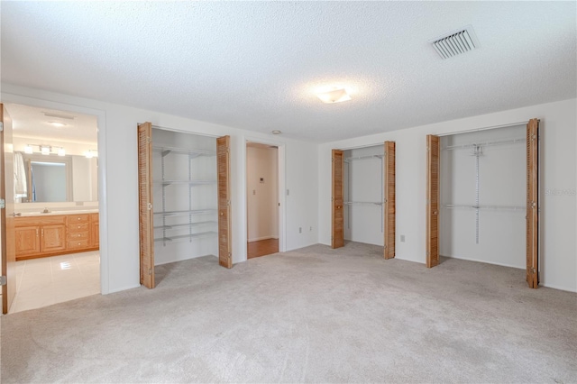 12220 Twin Branch Acres Rd, Tampa, FL 33626 - unfurnished bedroom with two closets, carpet, a textured ceiling, and ensuite bath