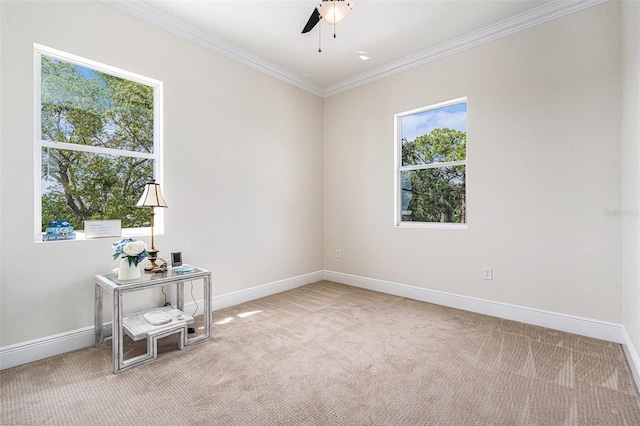 4353 Dewey Dr, New Port Richey, FL 34652 - carpeted spare room featuring ornamental molding, baseboards, and a ceiling fan