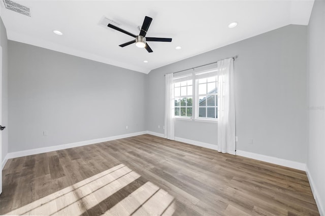 5225 Brighton Shore Dr, Apollo Beach, FL 33572 - empty room featuring wood finished floors, baseboards, recessed lighting, and ceiling fan
