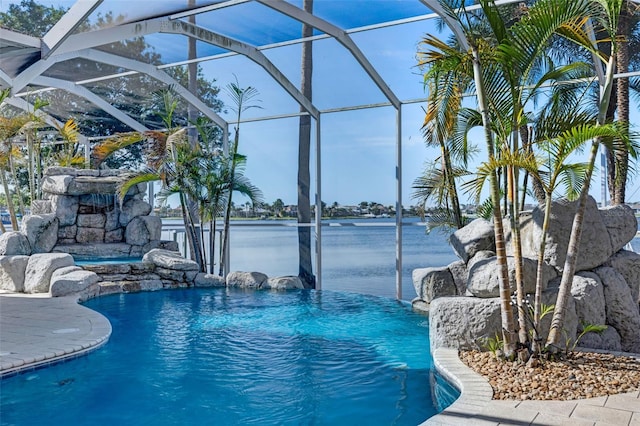 5225 Brighton Shore Dr, Apollo Beach, FL 33572 - outdoor pool featuring a lanai and a water view