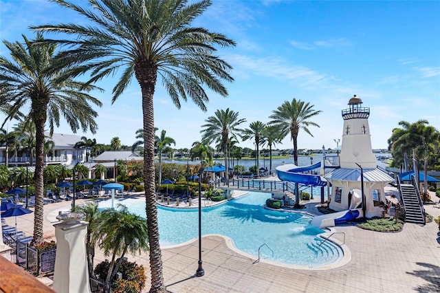 5225 Brighton Shore Dr, Apollo Beach, FL 33572 - community pool with a water slide and a water view
