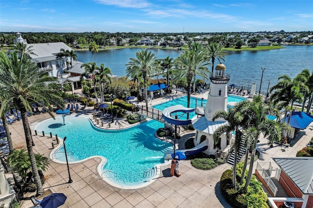 5225 Brighton Shore Dr, Apollo Beach, FL 33572 - community pool featuring a water slide and a water view
