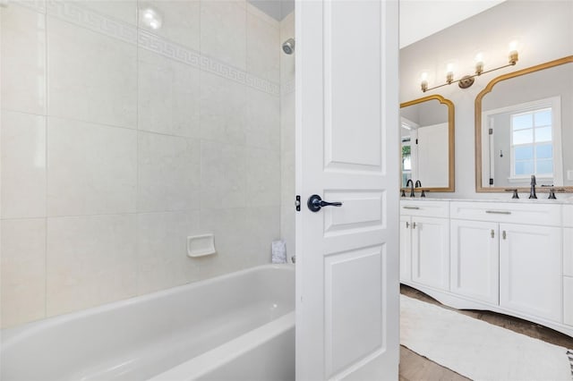 5225 Brighton Shore Dr, Apollo Beach, FL 33572 - full bathroom featuring double vanity and bathing tub / shower combination