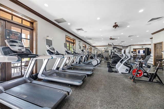 5225 Brighton Shore Dr, Apollo Beach, FL 33572 - exercise room featuring crown molding and recessed lighting