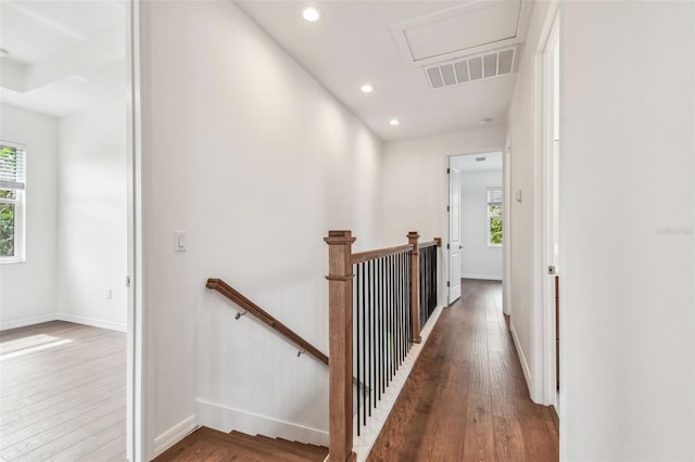 511 Roanoke St, Dunedin, FL 34698 - hallway with an upstairs landing, plenty of natural light, hardwood / wood-style flooring, and recessed lighting