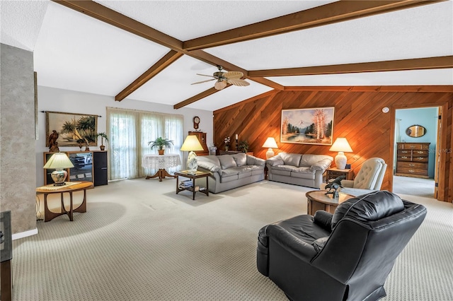 9674 104th Ave, Largo, FL 33773 - carpeted living area with wood walls and a ceiling fan
