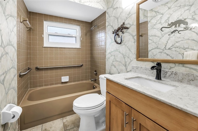 9674 104th Ave, Largo, FL 33773 - bathroom with shower / bathtub combination, vanity, toilet, and tile patterned floors