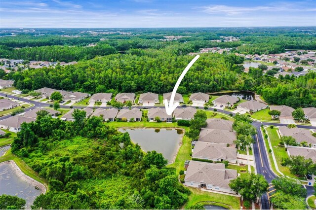 31108 Whitlock Dr, Wesley Chapel, FL 33543 - aerial perspective of suburban area featuring a large body of water and a heavily wooded area