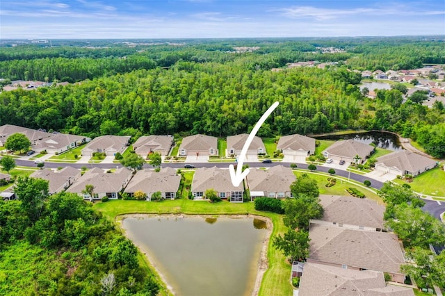 31108 Whitlock Dr, Wesley Chapel, FL 33543 - aerial perspective of suburban area with a forest and a nearby body of water