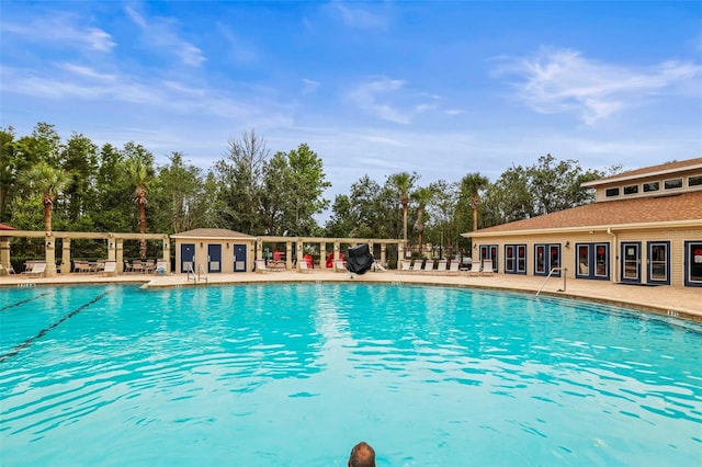 31108 Whitlock Dr, Wesley Chapel, FL 33543 - community pool featuring view of scattered trees and a patio area