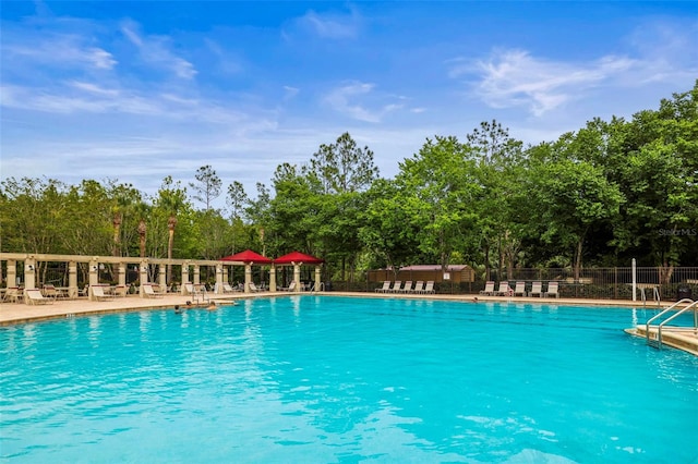 31108 Whitlock Dr, Wesley Chapel, FL 33543 - community pool featuring a patio area and view of wooded area