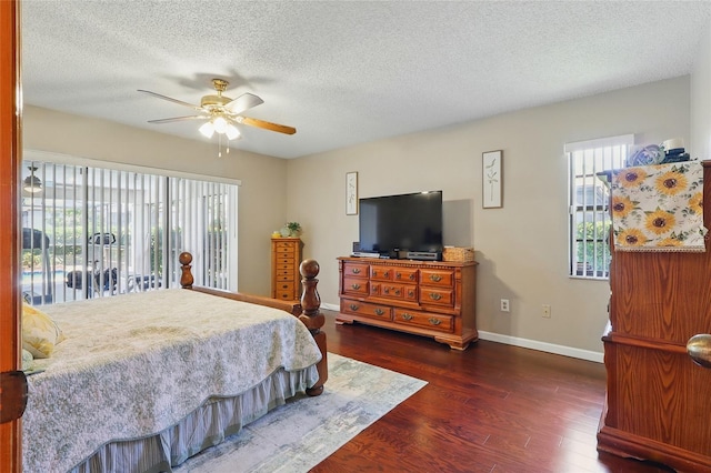 14168 Fennsbury Dr, Tampa, FL 33624 - bedroom featuring baseboards, wood finished floors, a textured ceiling, access to outside, and ceiling fan