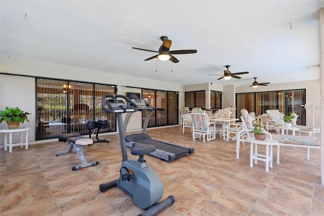 14168 Fennsbury Dr, Tampa, FL 33624 - workout room featuring a ceiling fan