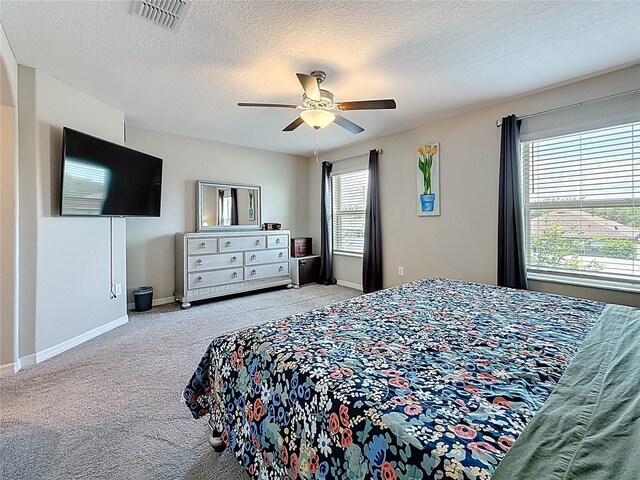 841 Royal Empress Dr, Ruskin, FL 33570 - bedroom featuring carpet floors, multiple windows, baseboards, a textured ceiling, and ceiling fan