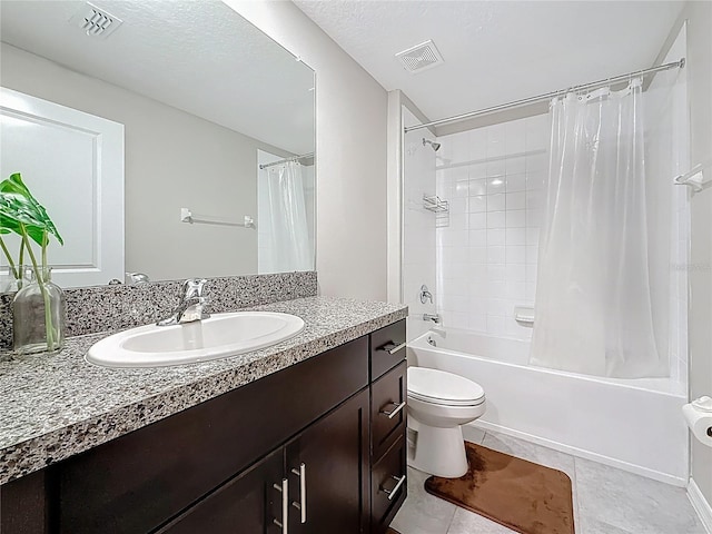 841 Royal Empress Dr, Ruskin, FL 33570 - bathroom with vanity, shower / tub combo with curtain, toilet, and tile patterned floors