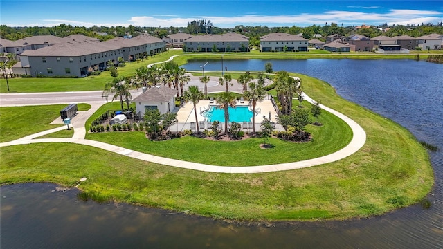 841 Royal Empress Dr, Ruskin, FL 33570 - aerial perspective of suburban area featuring a pool and a nearby body of water