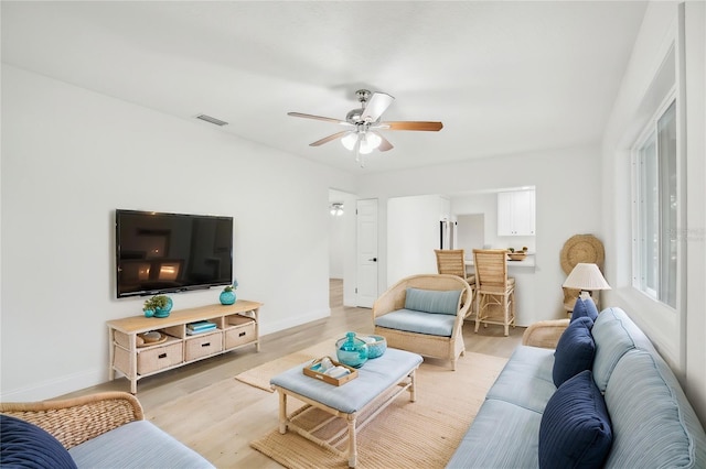 2220 3rd Ave E, Bradenton, FL 34208 - living area featuring light wood-style floors, a ceiling fan, and baseboards