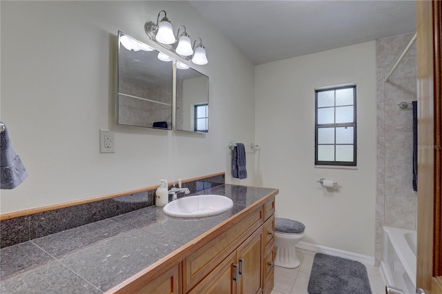 5201 E Jasmine Ln, Inverness, FL 34453 - bathroom featuring vanity, toilet, tile patterned floors, tub / shower combination, and baseboards