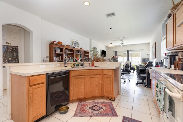 7603 Wood Violet Dr, Gibsonton, FL 33534 - kitchen with dishwasher, open floor plan, white electric range oven, and light countertops