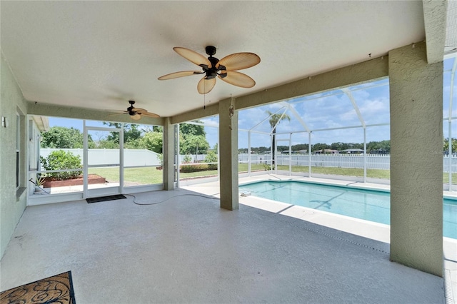 6425 Clair Shore Dr, Apollo Beach, FL 33572 - view of pool with a patio, a ceiling fan, and glass enclosure