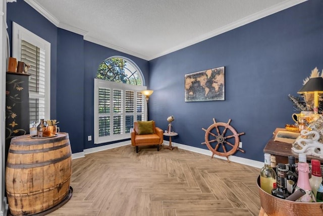 15934 Sorawater Dr, Lithia, FL 33547 - sitting room featuring crown molding and a textured ceiling