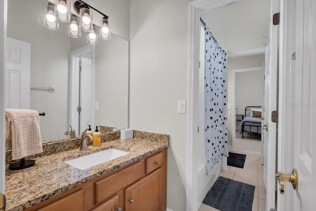 15934 Sorawater Dr, Lithia, FL 33547 - bathroom featuring vanity, tile patterned floors, and shower / bath combination with curtain
