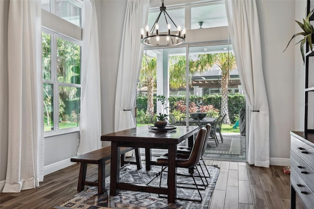5314 Alafia Falls Dr, Lithia, FL 33547 - dining room with baseboards, a chandelier, dark wood-style floors, and healthy amount of natural light