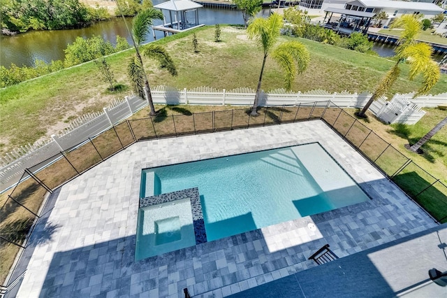 6522 Simone Shores Cir, Apollo Beach, FL 33572 - view of pool with a water view and a pool with connected hot tub