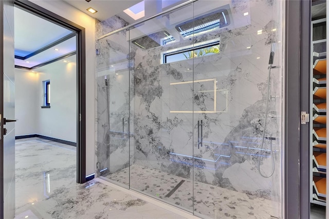 6522 Simone Shores Cir, Apollo Beach, FL 33572 - full bathroom featuring marble tiled flooring and a marble finish shower