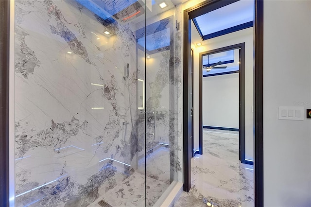 6522 Simone Shores Cir, Apollo Beach, FL 33572 - full bathroom featuring a marble finish shower and marble tiled flooring