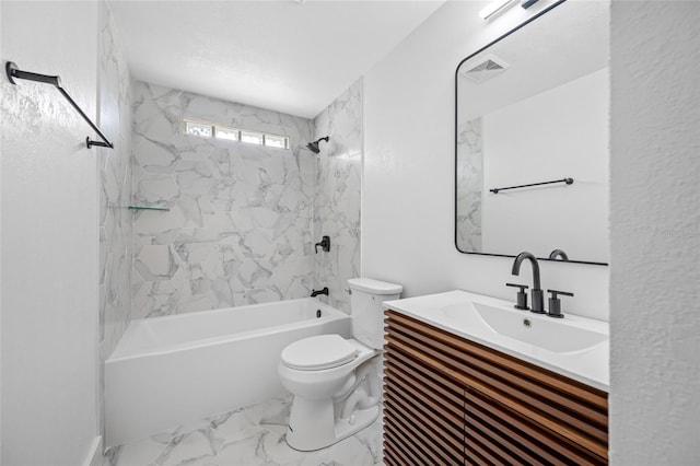 5109 Horton Rd, Plant City, FL 33567 - bathroom featuring toilet, vanity, bathtub / shower combination, and marble finish flooring